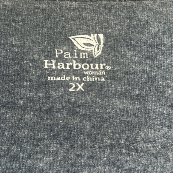 Palm Harbour Tunic T-shirt Heather Blue with Palm Leaf Print Short Sleeve 2X - Picture 5 of 12